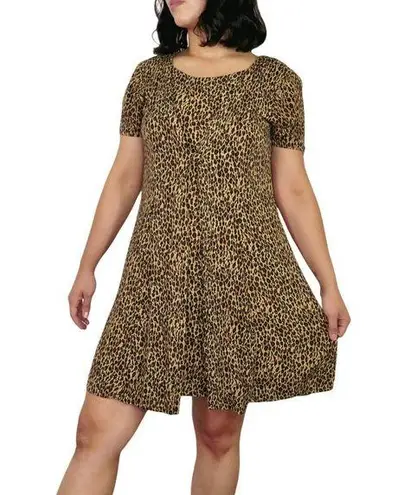Just in Thyme 1990s Leopard Print Short Sleeve Casual Mini Dress Size 4 Small Brown