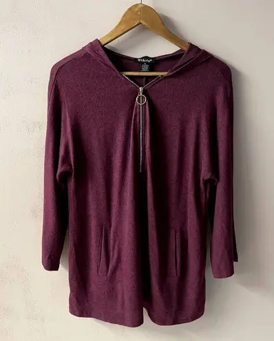 ByDesign Burgundy 3/4 Sleeve Gold Quarter Zip Hoodie EUC Size M Red Size M