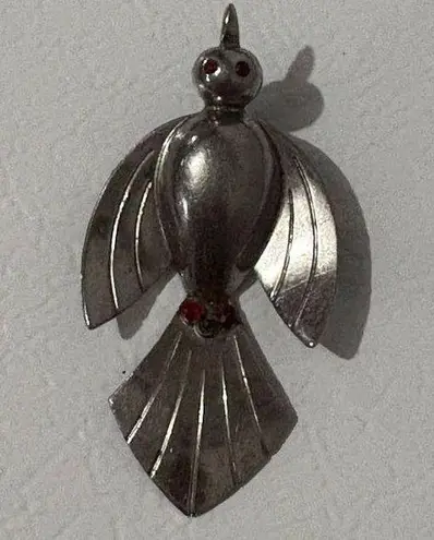 Art Deco Coro Script Silver Flying Bird Brooch Rhinestones Vintage Jewelry