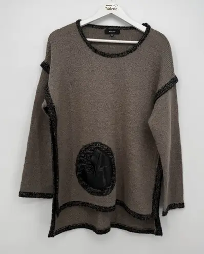 Kaktus Brown Textured Crewneck Sweater Black Boho Size Medium Acrylic Tan