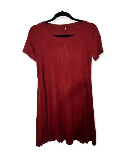 T Shirt Dress Womens XS Burgundy Red Swing Loose Casual Flowy Swing Tunic B2