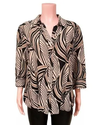 East 5th Women’s Brown Leaves Linen Blend ¾ Sleeve Button Front Shirt Size 1X