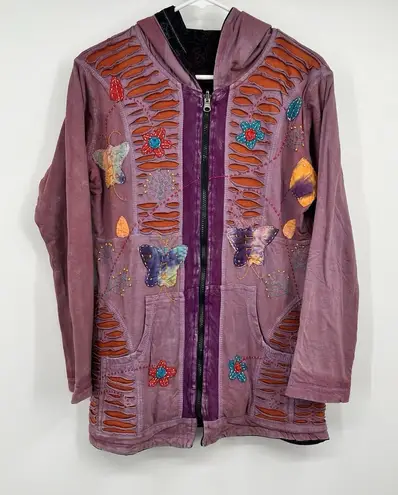 Rising International Hippie Boho Hippie Butterflies Embroidered Reversible Zip Size M