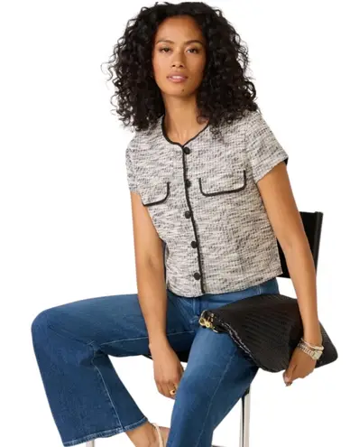 Evereve Margo Short-sleeve Black and White Tweed Jacket-size Large