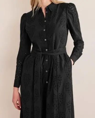 NWT Boden black embroidered Broderie eyelet shirtdress midi dress belted 6