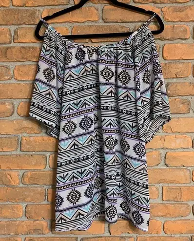 Miken Swim Womens Small Aztec Print Beach Cover Up Geometric Pattern Boho Summer Black