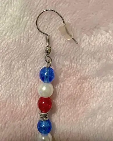 Ruby genuine , Sapphire and pearl earrings w/14K white gold