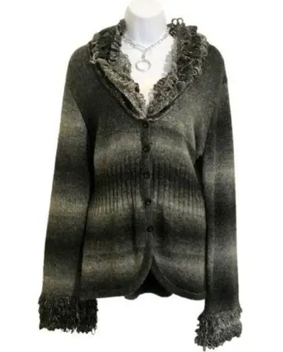 Alfani Ombre Gray Button Front Cardigan With Loop Yarn Trim, M