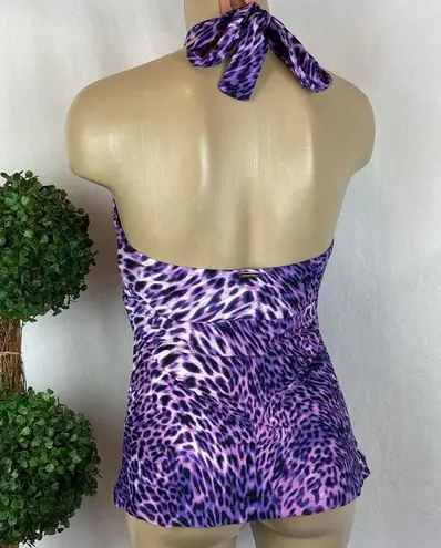 Dana Buchman Purple & Black Animal Print Halter Tankini Swim Bathing Suit Top 10