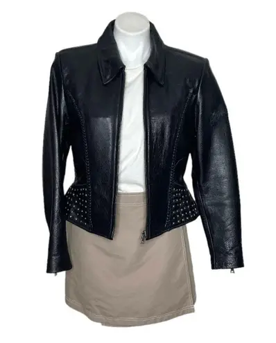 FLYING BIKES Oakwood Black Leather Moto Jacket Motorcycle Womens Size Medium