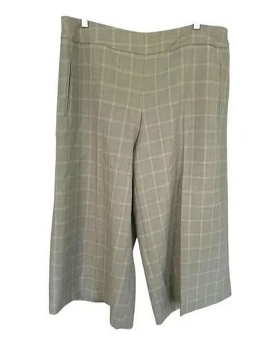Harve Bernard Vintage Wide Leg Plaid Crop Wool Pants Green Tan Size 14 Academic