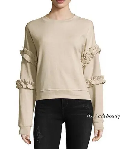 FOR THE REPUBLIC NWT Sweatshirt Beige French Terry Ruffled Sleeve Size S $58