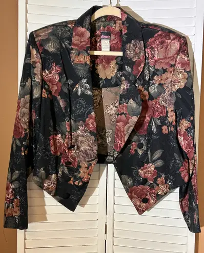 Frederick's of Hollywood Vintage 1980s Dark Floral Brocade Blazer size 16