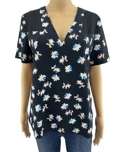 Cooper and Ella  MEDIUM Black Floral Chiffon Short Sleeve Top Shirt Blouse