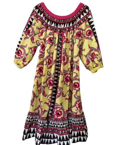 La DoubleJ Paloma short cotton trapeze dress in Cartwheel Giallo geometric print Yellow Size XL