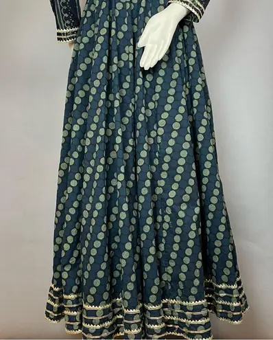 Idaho Clothing Indian Dress Maxi Scarf Set Dots Stripe Medium Cut Out Green Gold