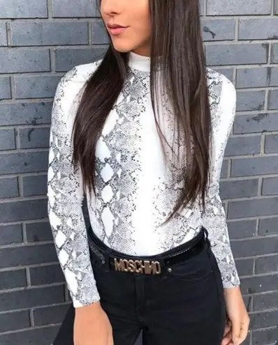 NWT White Snake Print High Neck Bodysuit 2