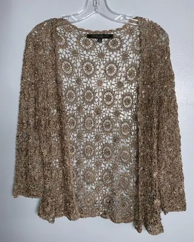 Carmen Marc Valvo Carmen Marc Vavlvo Tan 2Pc Crochet With Sparkly Beads Tank Top & Cardigan XL