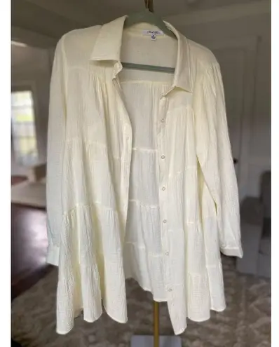 Cloud Ten Cotton Mini Dress Cover Up Cream Button Down Resort Vaca Yacht Travel