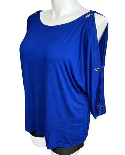 Cable & Gauge Womens Blouse Shirt Top Cold Shoulder Dolman Sleeve Royal Blue 1X
