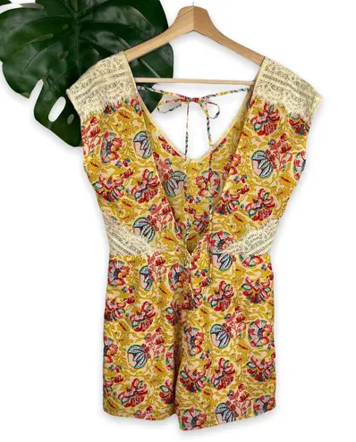 Ark & Co. Floral Print Lace Trim Tie Back Romper