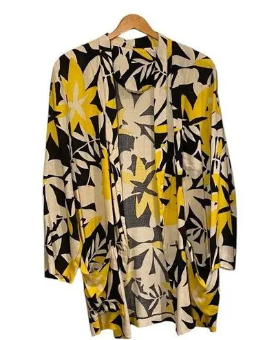 cream with yellow and black print linen blend , oversized statement blazer Size M