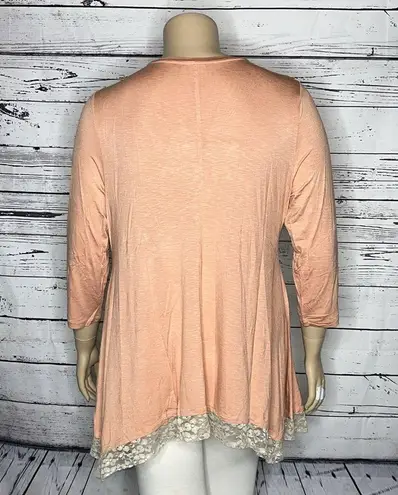 LOGO By Lori Goldstein LOGO Lori Goldstein NWOT Sz XL Pink - Lace Asymmetrical Slub Knit Top w/ Pockets
