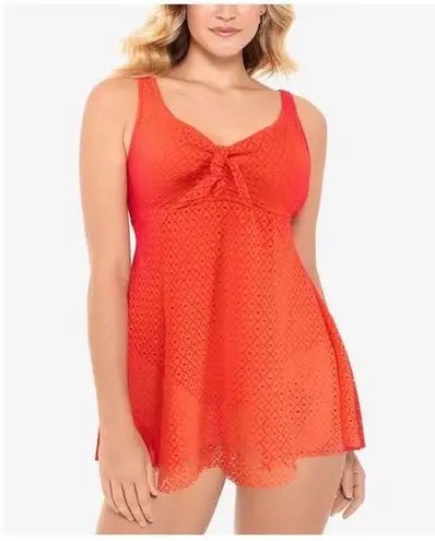 Swim Solutions Swim Dress Size 12 Bow Front Tummy Control Swimsuit Orange NWT