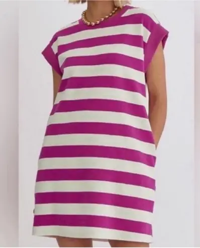 Pink and White Rugby Cap Sleeve Mini Dress Size XL