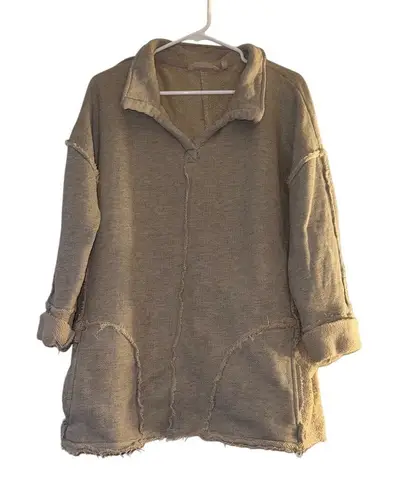 Soft Surroundings Women's Plus Size Beige Oversized Jacket 3/4 Sleeve Mid-Length Spring