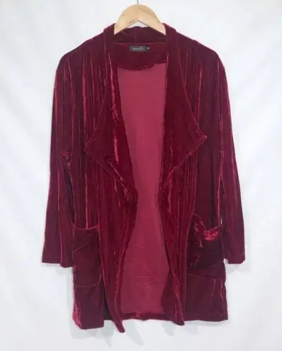 New Amaryllis Velvet Drape Open Front Oversized Burgundy Cardigan Size Medium Red