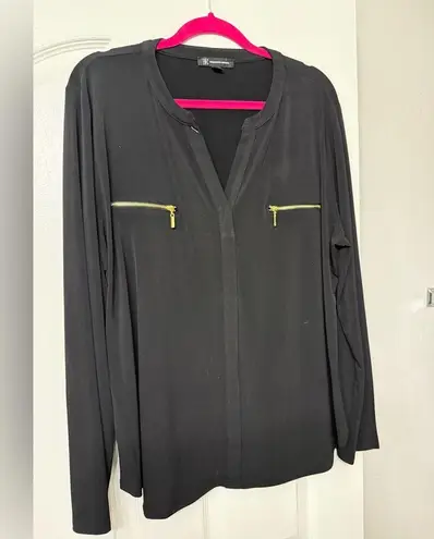 INC International Concepts Black Blouse with Gold Zipper Pockets Size XXL