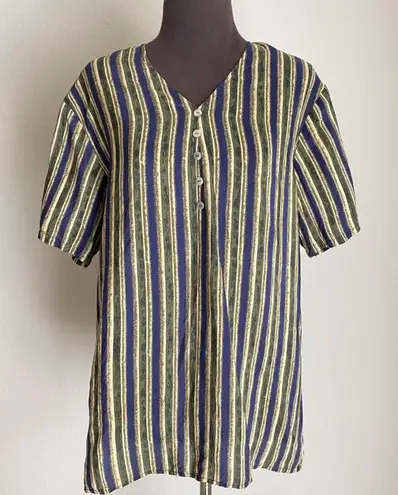 Melrose Studio Shirt Silk striped grandma preppy size Medium Green