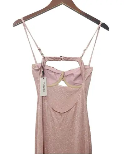 Montce NWT Prima Sparkle Slip Dress Women’s Size Small Pink Ruched Open Back Gow