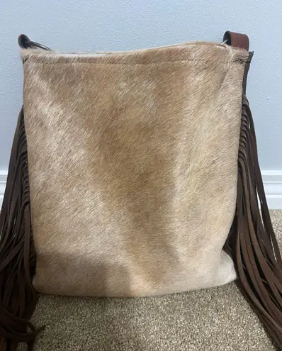Fringe Cowhide Crossbody Purse Brown