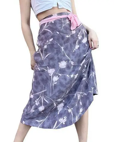 Vintage Ellen Fig Romantic Grunge Sakura Cherry Blossom Floral Midi Slip Skirt Size L