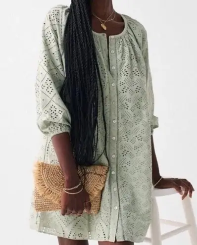 New Faherty Valencia Eyelet Organic Cotton Dress Desert Sage Green Size Medium