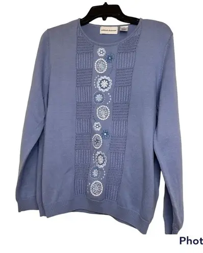 Alfred Dunner Grandma Knit Top Lightweight Sweater Embroidered Beaded Floral Size Large