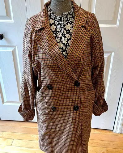Lost + Wander Anthropologie orange & yellow plaid double breasted trench coat