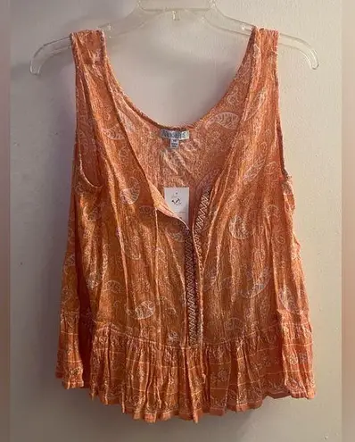 Patrons of Peace Womens Tank Top XS Oversized Orange Boho Paisley Print NWT