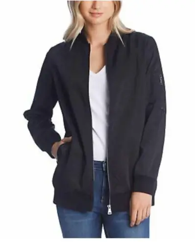 Bernardo Black Bomber Water Resistant Full Zip Ribbed Trim Relaxed Fit Jacket L