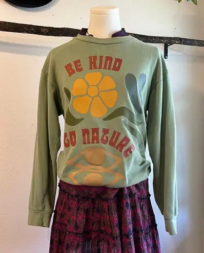 Desert Dreamer Green Oversized " Be Kind to Nature " Crewneck Sweater Size XS