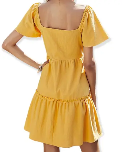 Rotita Mustard Yellow Button Up Sweetheart Neckline Mini Dress