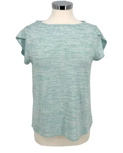 Market & Spruce Striped Tulip Sleeve Top Faux Button Back Blue Size MP NWT