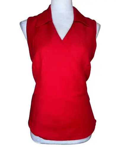 mercer & madison Linen Blend Red Relaxed Fit Collar Wrap Sleeveless Blouse Sz 10