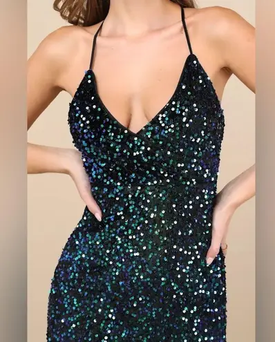 Lulus Keep it Regal Green Iridescent Sequin Maxi Dress