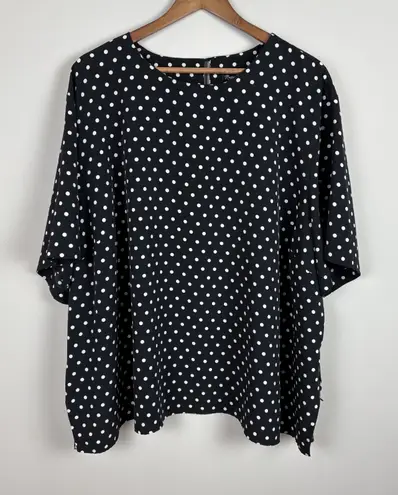 Maggie Barnes Blouse Top Womens 4X Black Polka Dot Short Sleeve Relaxed Fit Boxy