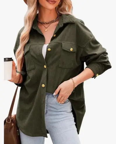 Dokotoo Womens Corduroy Shirts Casual Button Down Blouses Long Sleeve Oversized Tops with Pockets