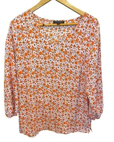 Mario Serrani Women's Orange & Pink Cherry Blossomā Floral Blouse V-Neck, Medium
