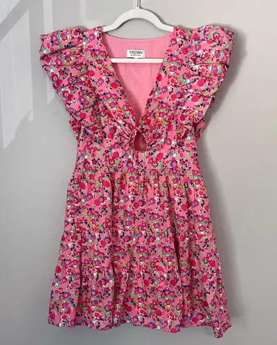 CROSBY by Mollie Burch Holcomb Tiered Ruffle Mini Dress Bougainvillea Floral XXS